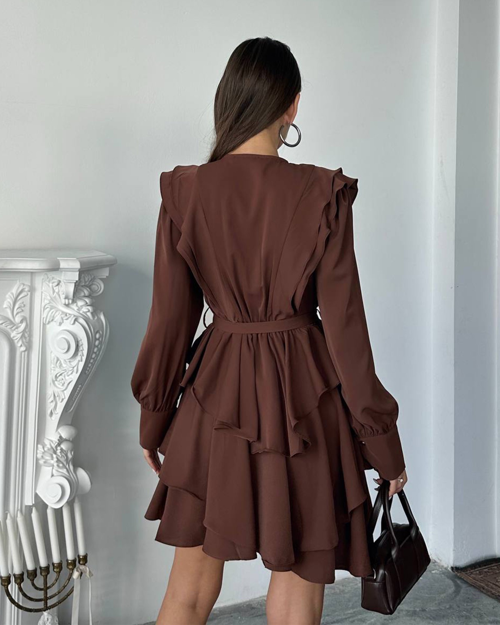 Mini haljina Hazel - smeđa - Slika 4