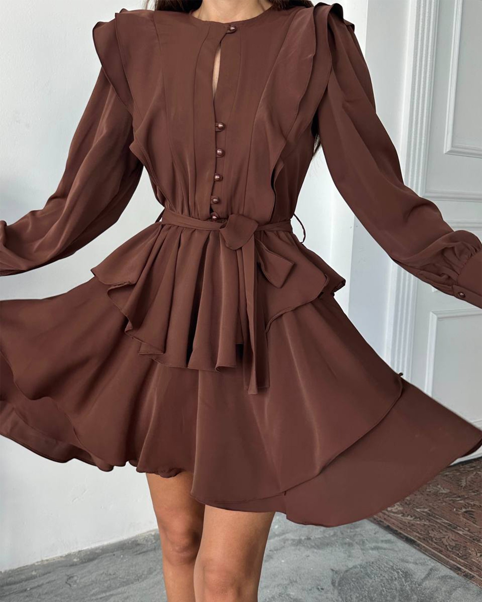 Mini haljina Hazel - smeđa - Slika 3