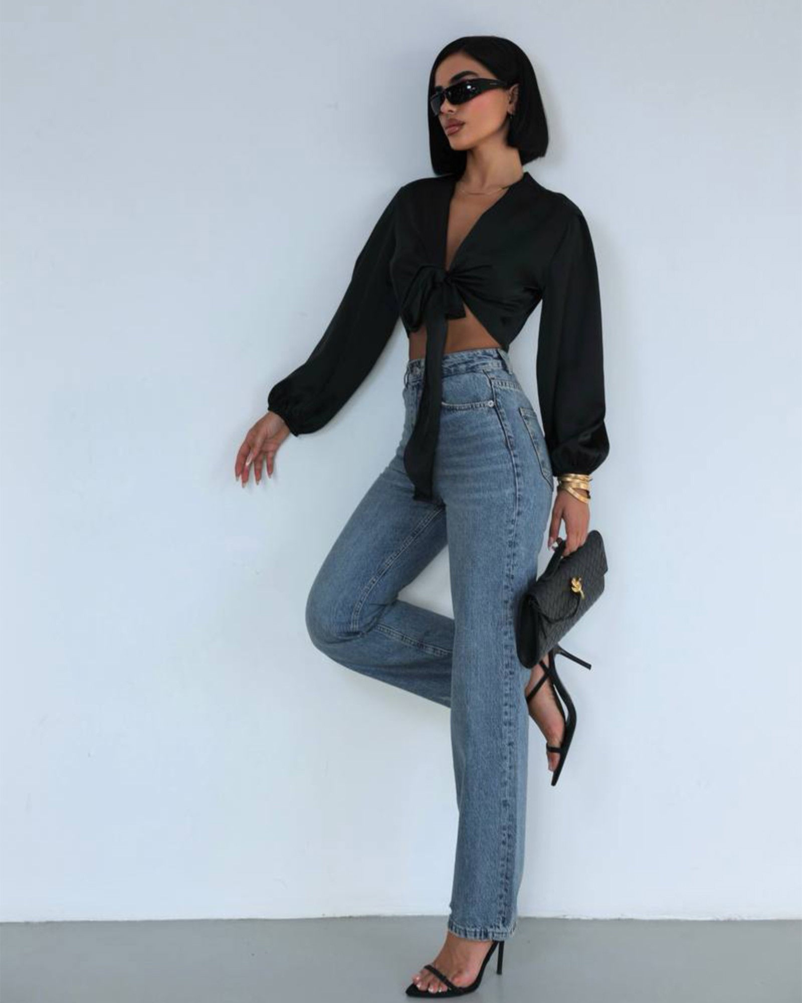 Farmerice mom kroja Ebony - tamni teksas