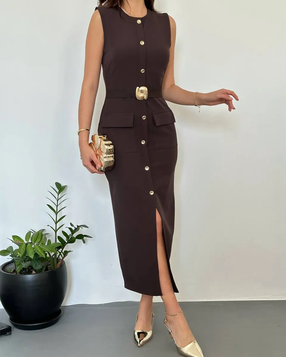 Midi haljina Caia - smeđa - Slika 5