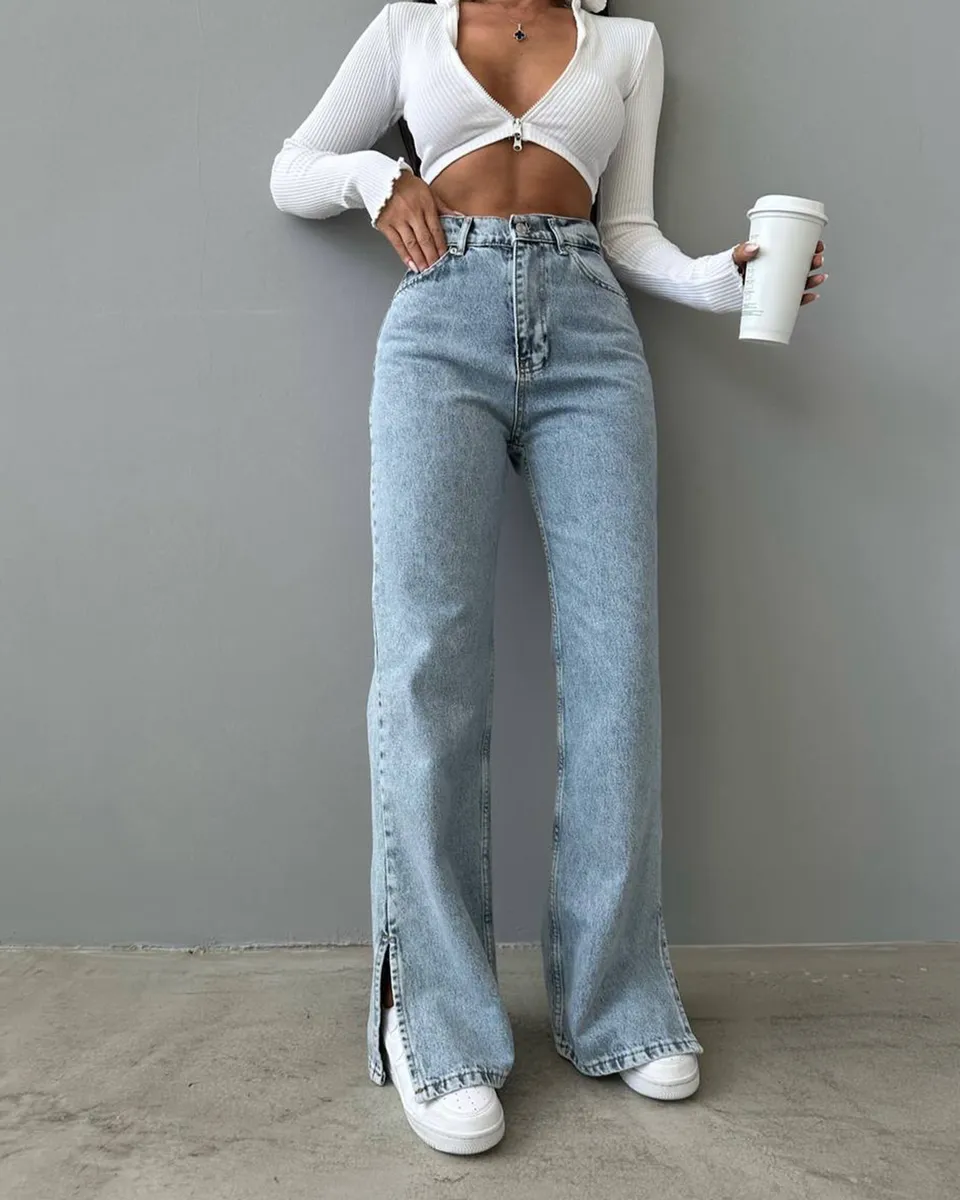 Farmerice široka nogavica sa prorezima Sally - svijetli teksas - Slika 2