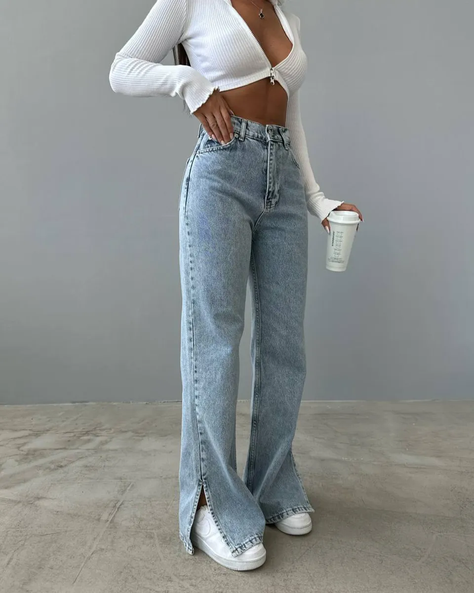 Farmerice široka nogavica sa prorezima Sally - svijetli teksas - Slika 3