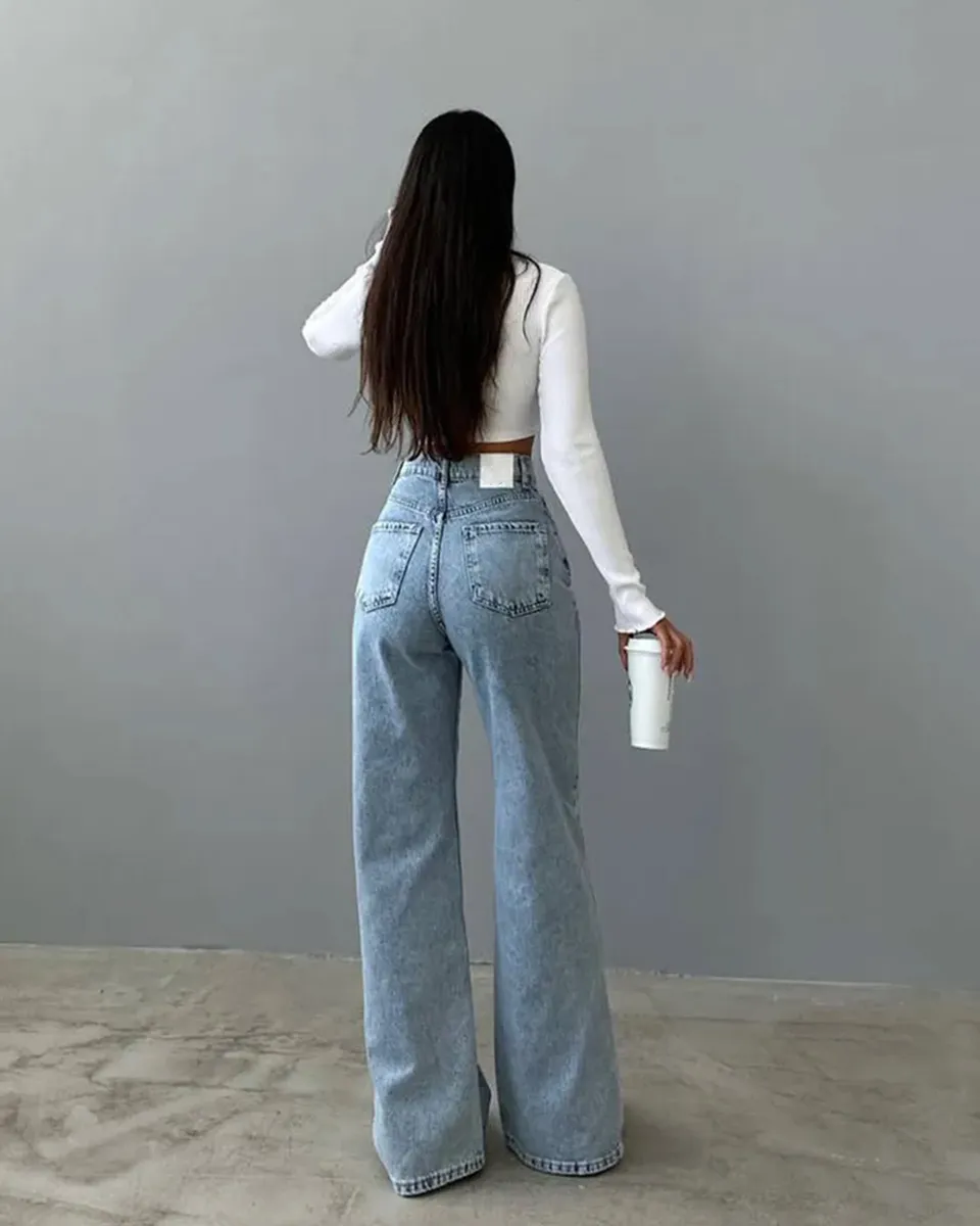 Farmerice široka nogavica sa prorezima Sally - svijetli teksas - Slika 4