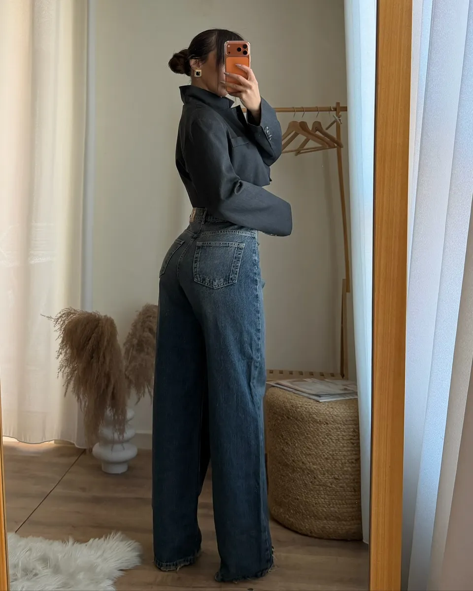 Farmerice na koso kopčanje Petra - tamni teksas - Slika 3