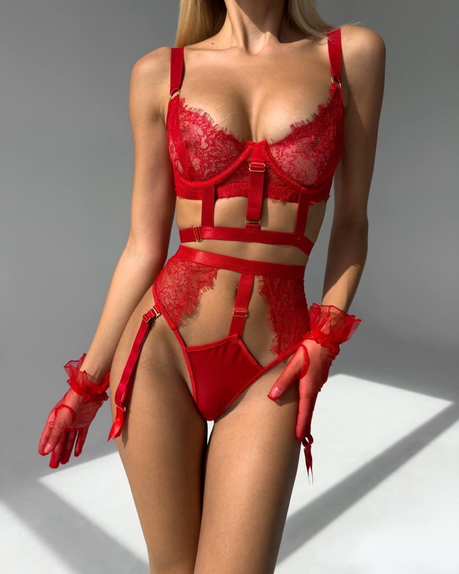 Dvodjelni lingerie set Nixie - crveni - Slika 5