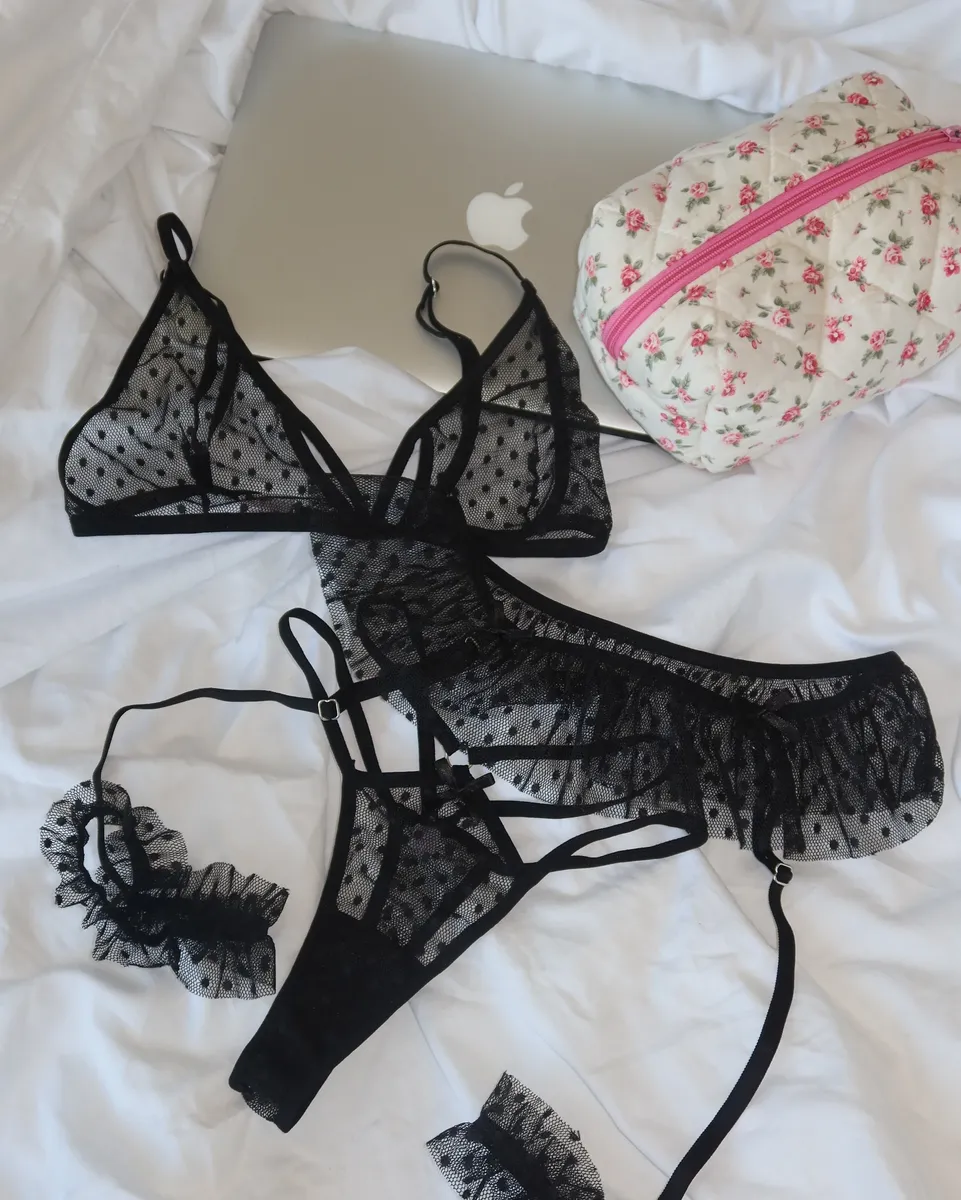 Trodjelni lingerie set Lolita - crni - Slika 6