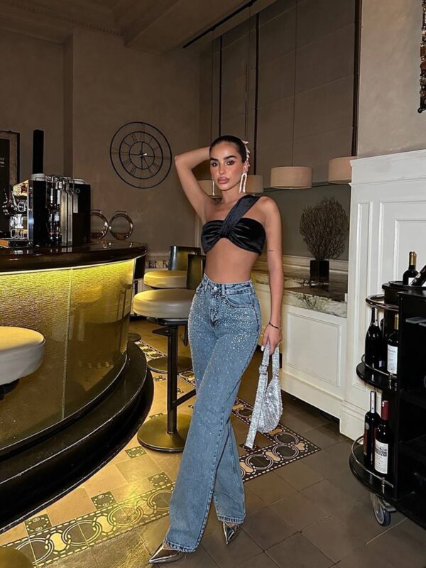 Farmerice sa cirkonima Therese - svijetli teksas