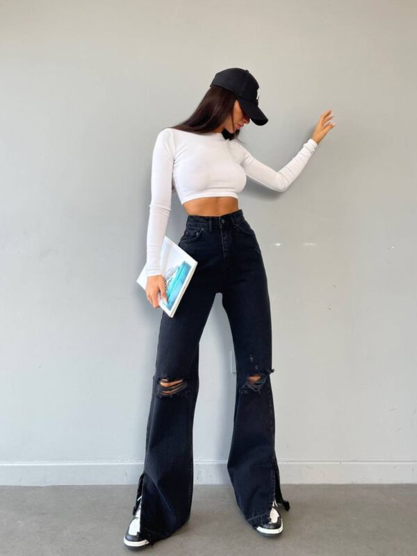 Farmerice široka nogavica Wang - crne