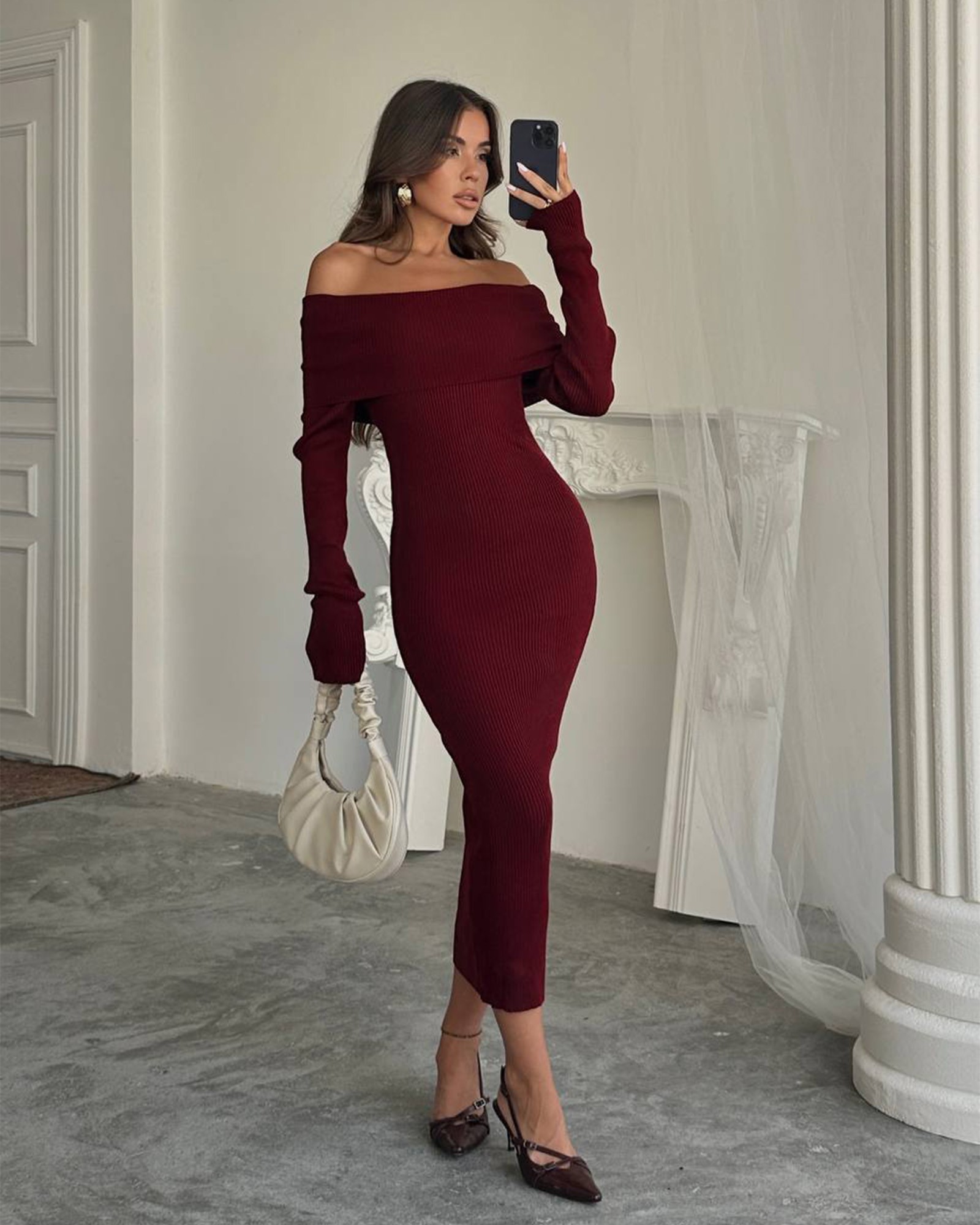 Midi haljina Edra - bordo