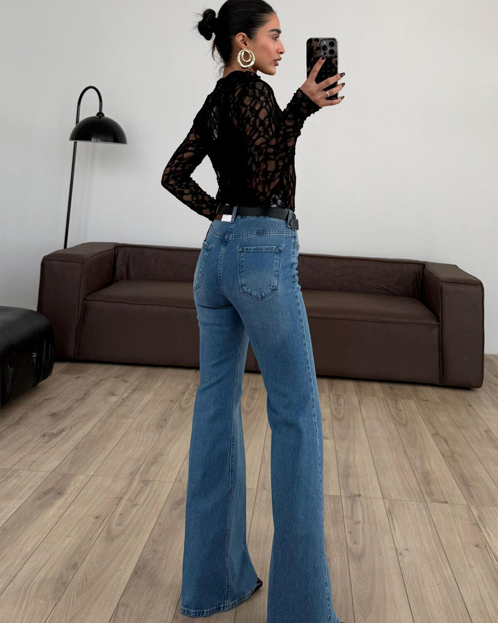 Farmerice flare kroja Dangi - svijetli teksas - Slika 3