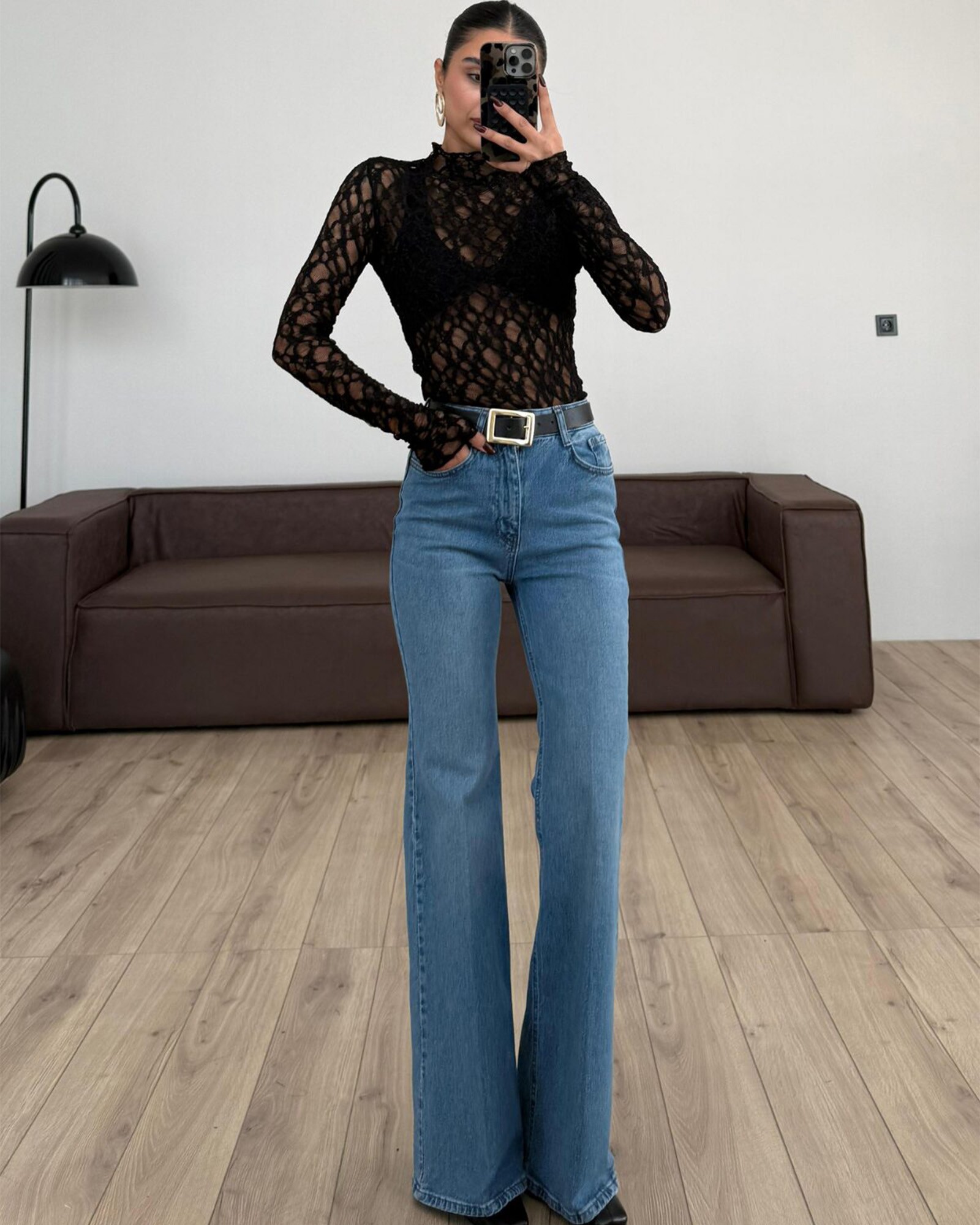 Farmerice flare kroja Dangi - svijetli teksas