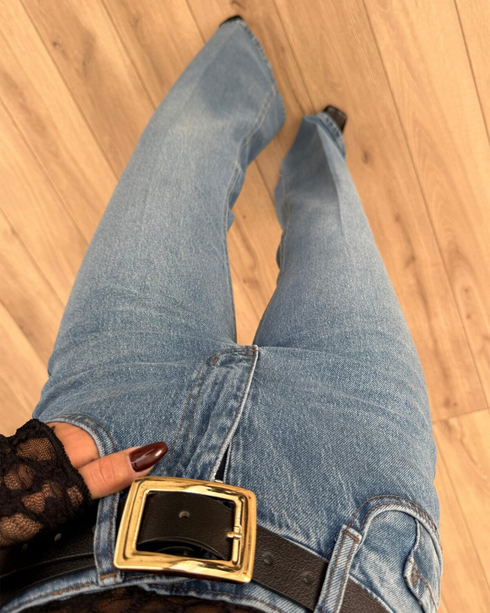 Farmerice flare kroja Dangi - svijetli teksas - Slika 4