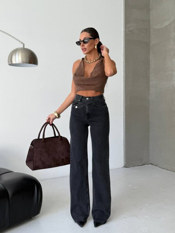 Farmerice na koso kopčanje Pena - crne