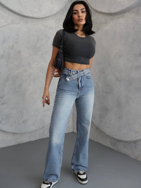 Farmerice široka nogavica Nivelo - svijetli teksas