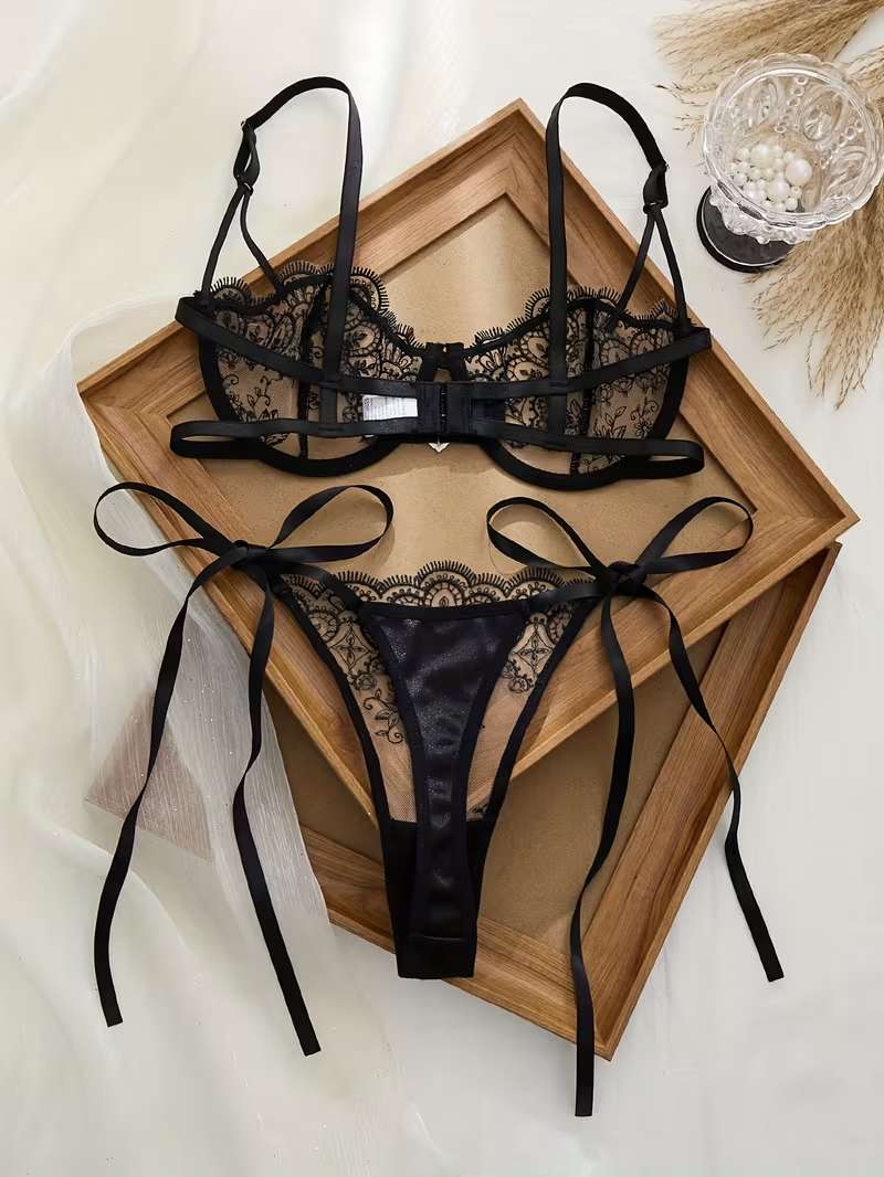 Dvodjelni lingerie set Ornella - crni sa bež mrežicom 5 Dvodjelni lingerie set Ornella - crni sa bež mrežicom - Slika 5