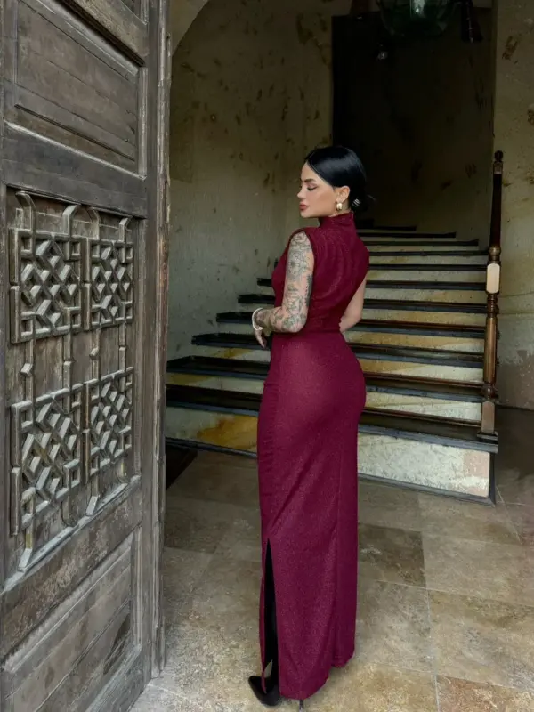 Midi haljina sa šljokicama Shira - bordo 5 Lunatik