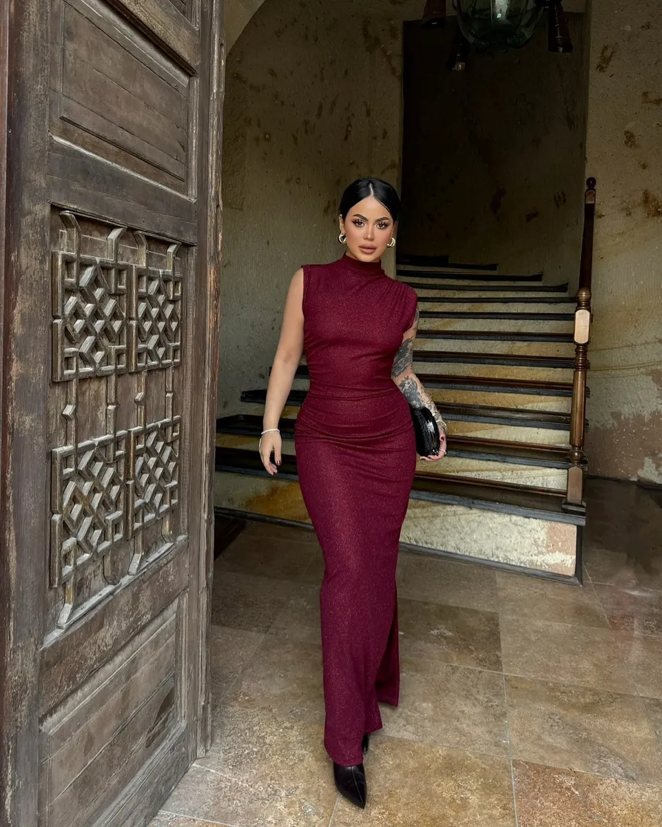 Midi haljina sa šljokicama Shira - bordo 1 haljina