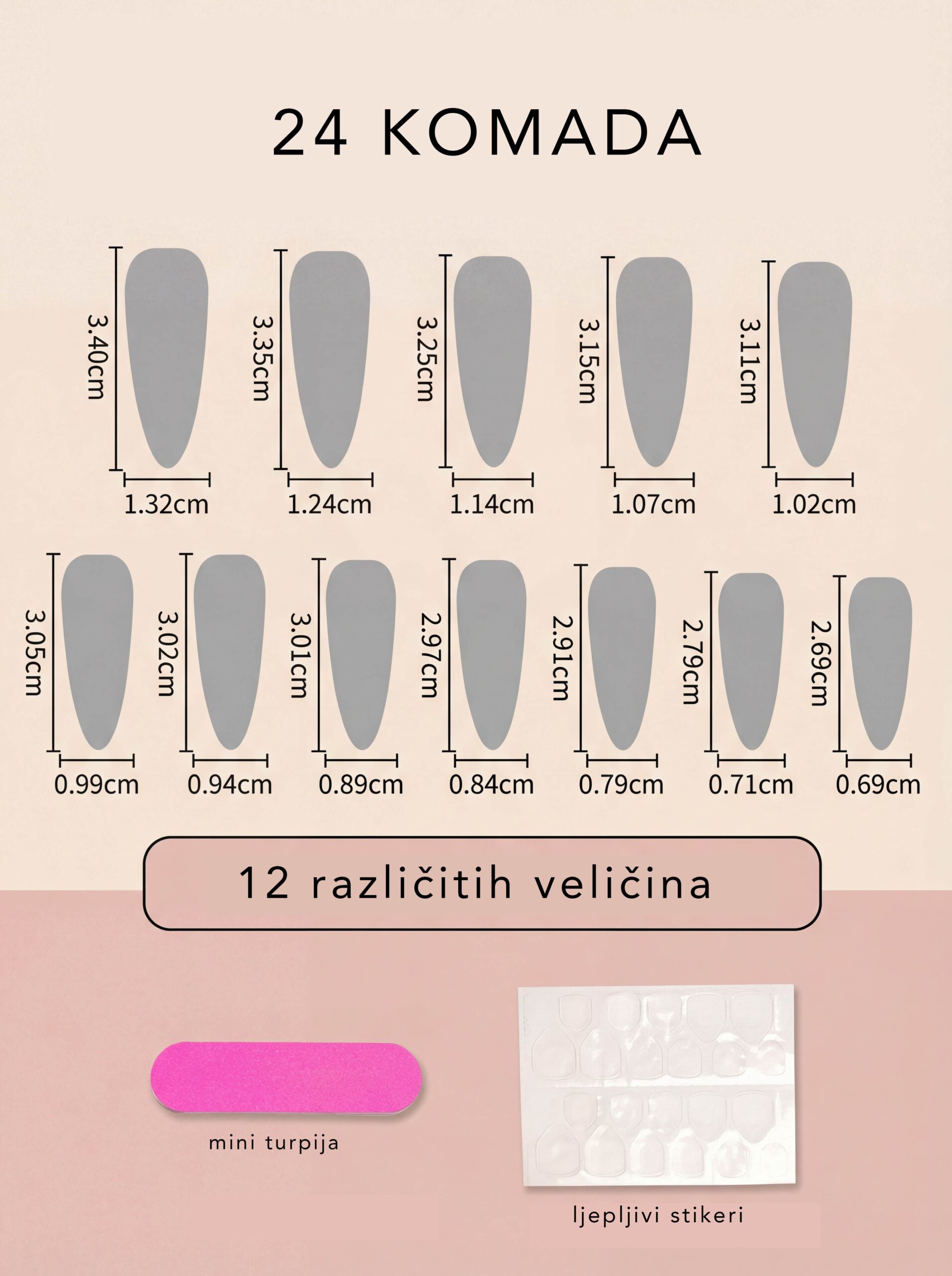 Stiletto press on nokti sa uzorkom - crni