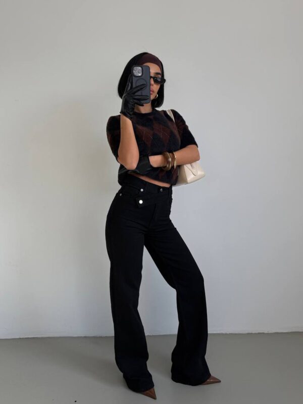 Farmerice na koso kopčanje Mauricio - crne 7 Lunatik